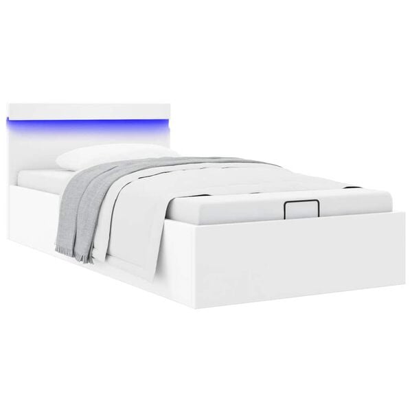 vidaXL Cama canapé hidráulica con LED sin colchón blanco 90x200 cm