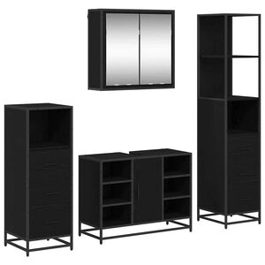 vidaXL Juego de muebles de ba&ntilde;o 4 uds. Roble Negro 80 x 33 x 60 cm