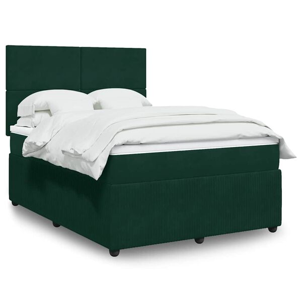 vidaXL Cama box spring con colch&oacute;n terciopelo verde oscuro 140x190 cm