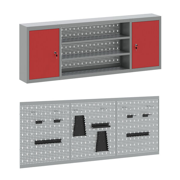 vidaXL Armario de trabajo con cajón 7 pcs Rojo 150 x 55 x 200 cm