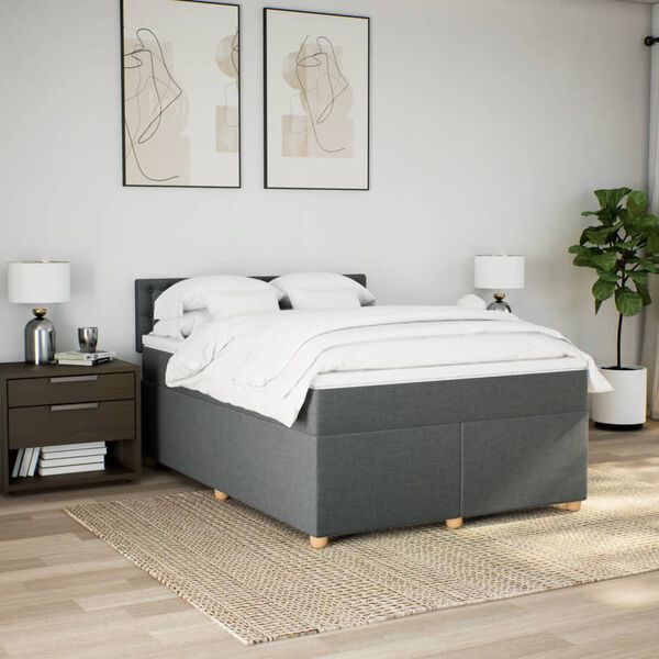 vidaXL Cama box spring con colch&oacute;n tela gris oscuro 140x190 cm