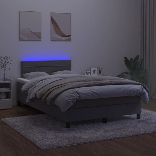 vidaXL Cama box spring colch&oacute;n y LED terciopelo gris oscuro 120x200 cm