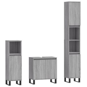 vidaXL Set de muebles de ba&ntilde;o 3 pzas madera contrachapada gris sonoma