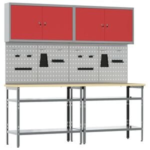 vidaXL Conjunto de banco de trabajo 8 uds. Rojo y Gris