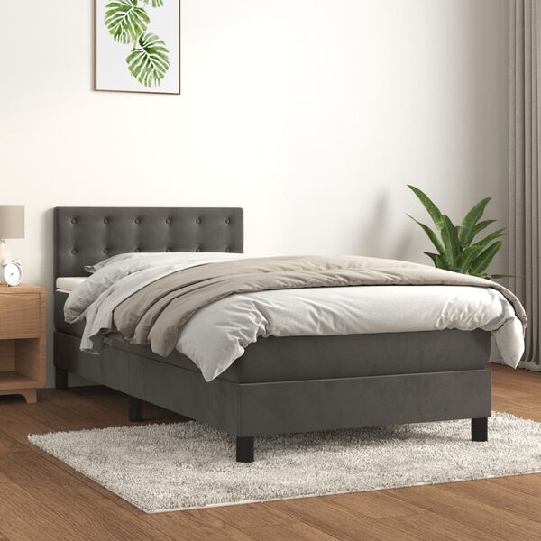 vidaXL Cama box spring con colch&oacute;n terciopelo gris oscuro 90x200 cm