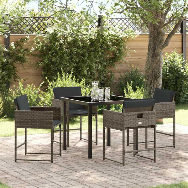 vidaXL Conjunto de Comedor de Jard&iacute;n 5 pcs Gris rat&aacute;n sint&eacute;tico