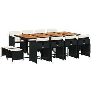 vidaXL Set comedor de jard&iacute;n con cojines 13 pzas rat&aacute;n sint&eacute;tico negro