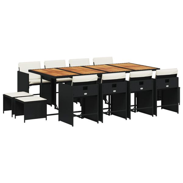 vidaXL Set comedor de jard&iacute;n con cojines 13 pzas rat&aacute;n sint&eacute;tico negro