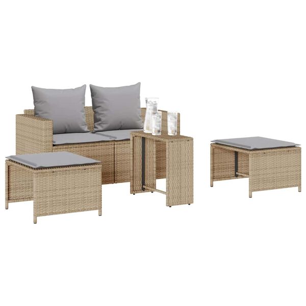 vidaXL Set de muebles de jardín con cojines apilables 5 pzas beige