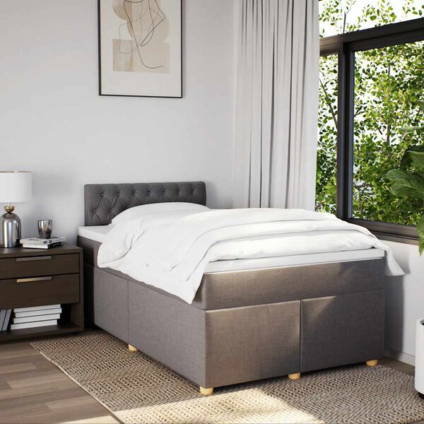 vidaXL Cama box spring con colch&oacute;n tela gris taupe 120x190 cm