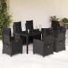 vidaXL Set de comedor de jard&iacute;n 7 pzas y cojines rat&aacute;n sint&eacute;tico negro