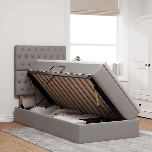 vidaXL Cama con almacenamiento y colch&oacute;n Taup&eacute; 90 x 200 cm Poli&eacute;ster