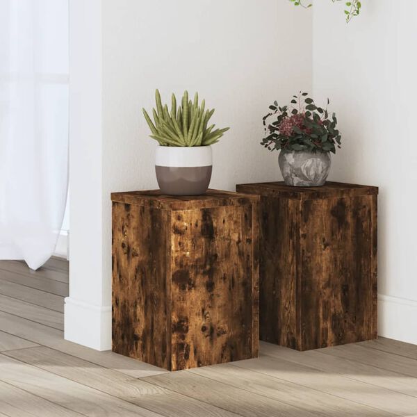 vidaXL Soportes de plantas 2 uds madera roble ahumado 20x20x30 cm