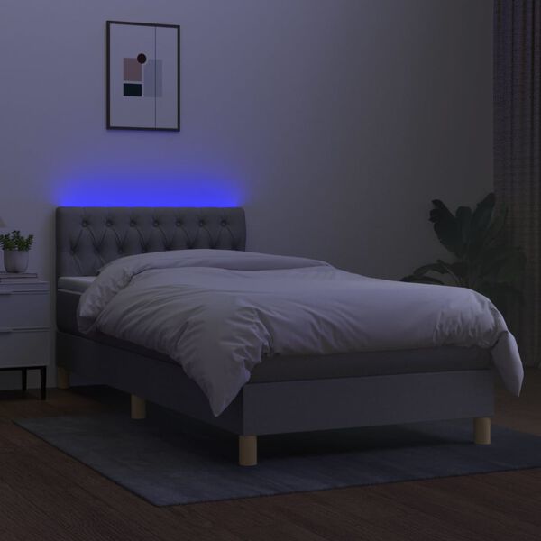 vidaXL Cama box spring con colch&oacute;n tela y LED gris claro 90x190 cm