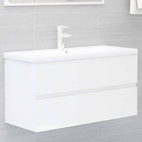 vidaXL Mueble de lavabo madera ingenier&iacute;a blanco brillo 90x38,5x45 cm