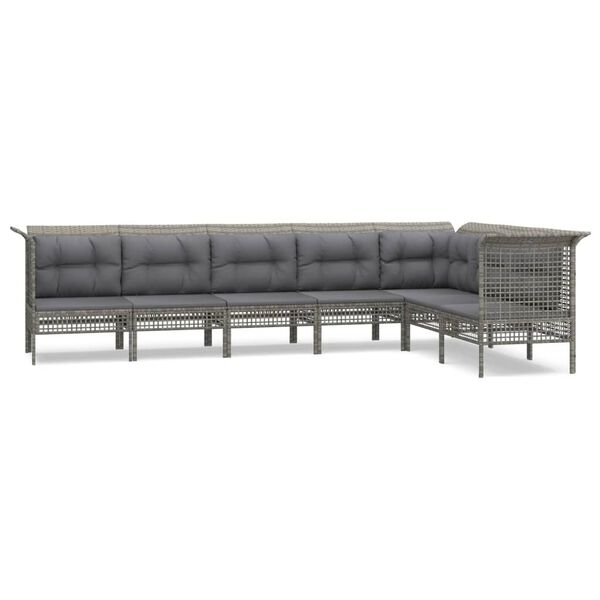vidaXL Set de muebles de jard&iacute;n 7 pzas y cojines rat&aacute;n sint&eacute;tico gris