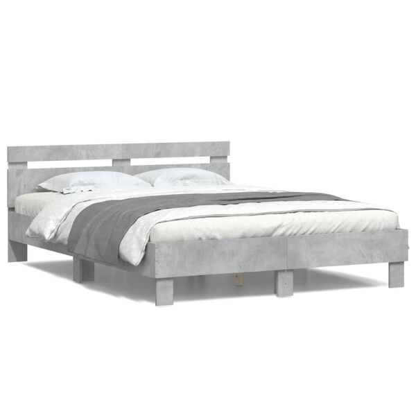 vidaXL Estructura de cama cabecero y luces LED gris hormig&oacute;n 150x200cm