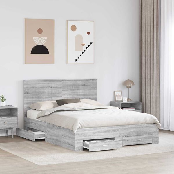 vidaXL Estructura de cama con cabecera Gris Sonoma 150 x 200 cm