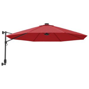 vidaXL Sombrilla de pared con LED rojo brillante 290 cm