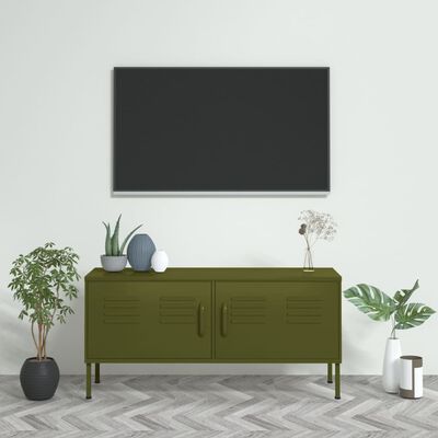 vidaXL Mueble para TV de acero verde oliva 105x35x50 cm