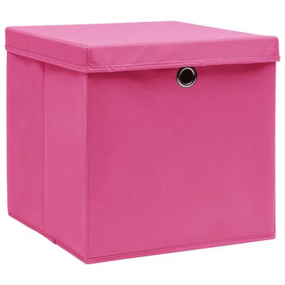 vidaXL Cajas de almacenaje con tapas 4 uds rosa 28x28x28 cm