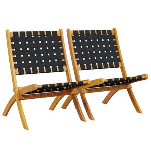 vidaXL Sillas plegables (2 unidades) negras, de madera maciza de acacia y tela.