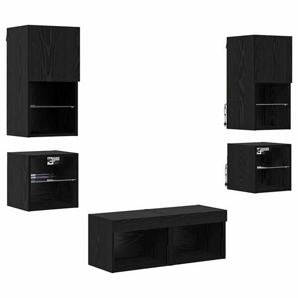 vidaXL Unidades de pared para TV 8 pcs Roble Negro