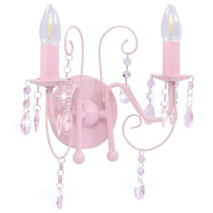 vidaXL L&aacute;mpara de pared con cuentas rosa con 2 bombillas E14