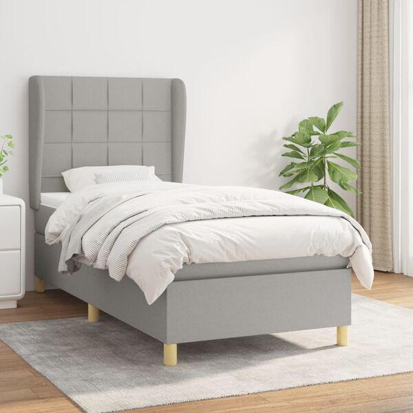 vidaXL Cama box spring con colch&oacute;n tela gris claro 100x200 cm