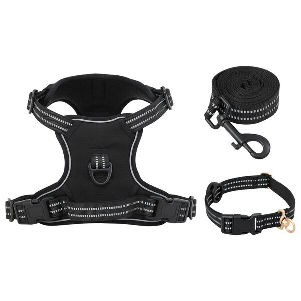 vidaXL Arn&eacute;s para perros con correa y collar ajustable negro L