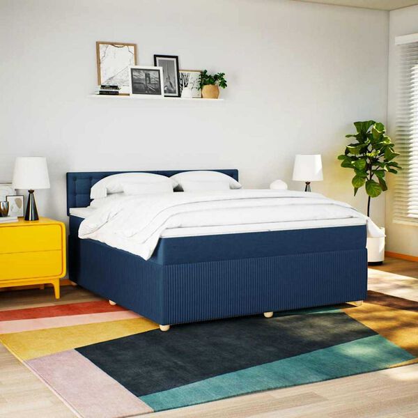vidaXL Cama box spring con colch&oacute;n tela azul 200x200 cm