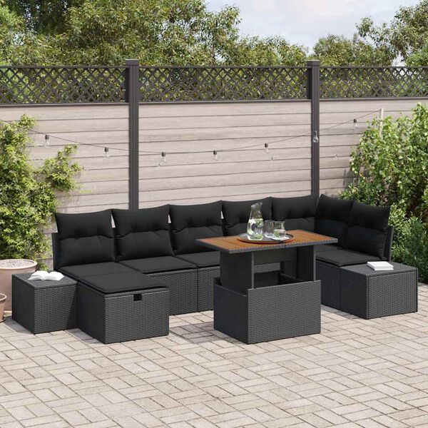 vidaXL Conjunto de sof&aacute;s de jard&iacute;n 8 pcs Negro rat&aacute;n sint&eacute;tico