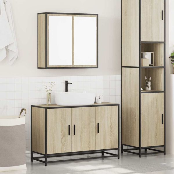 vidaXL Set de muebles de baño 2 pzas madera contrachapada roble Sonoma