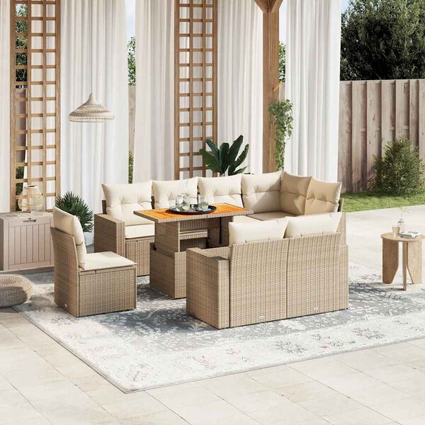 vidaXL Set de sofás de jardín 9 pzas con cojines ratán sintético beige