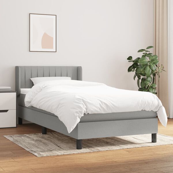 vidaXL Cama box spring con colch&oacute;n tela gris claro 90x190 cm
