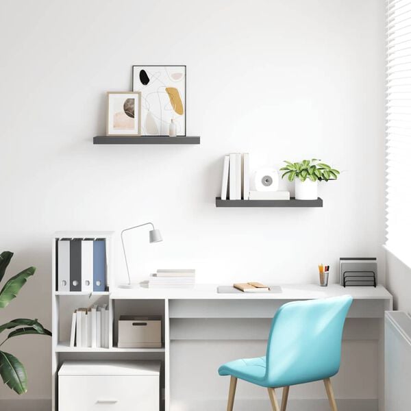 vidaXL Estantes flotantes de pared 2 uds MDF gris brillo 60x23,5x3,8cm