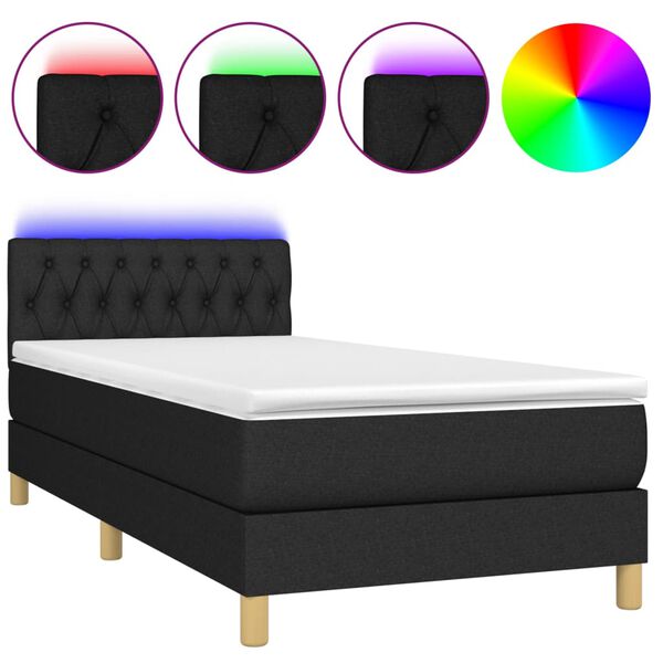 vidaXL Cama box spring con colch&oacute;n LED tela negro 100x200 cm