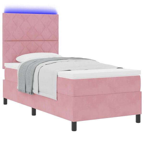 vidaXL Cama Box Spring LED con colch&oacute;n Rosa 90 x 190 cm tela