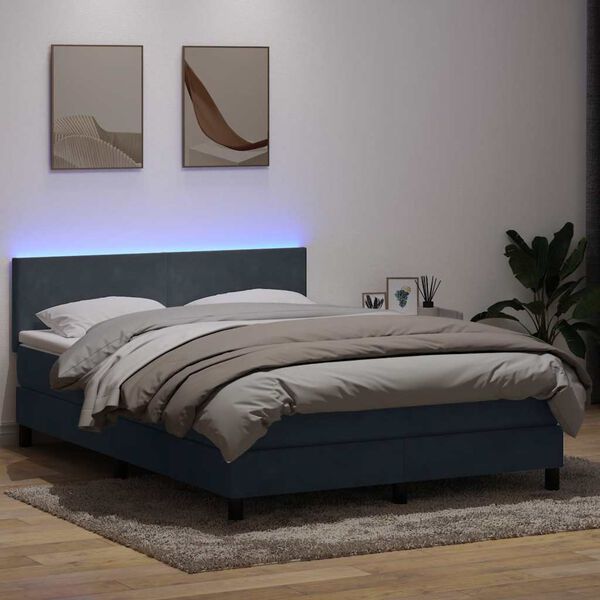 vidaXL Cama box spring con colch&oacute;n y LED terciopelo gris oscuro 140x220 cm