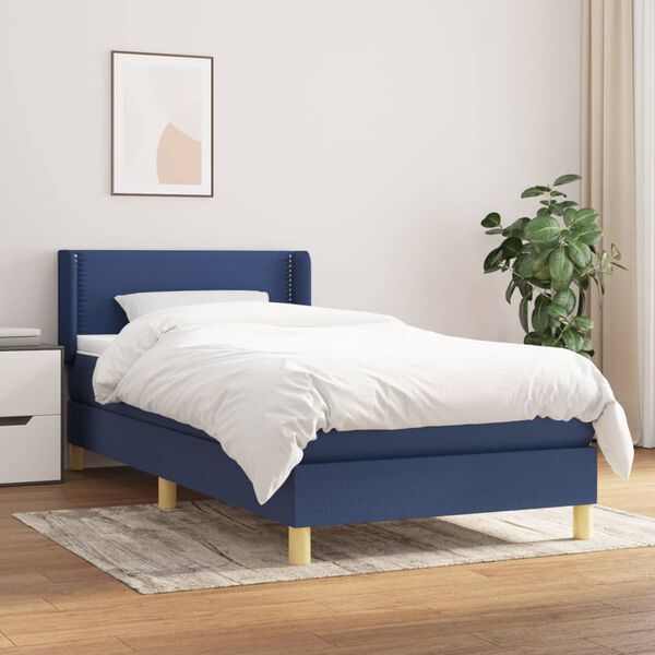 vidaXL Cama box spring con colch&oacute;n tela azul 100x200 cm