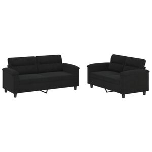 vidaXL Juego de sof&aacute;s con cojines 2 piezas tela microfibra negro