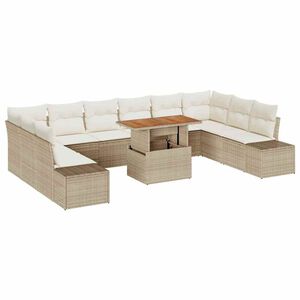 vidaXL Conjunto de sof&aacute; de jard&iacute;n 11 uds. Beige Polirat&aacute;n