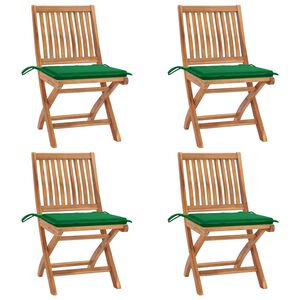 vidaXL Sillas plegables con cojines, 4 unidades, madera maciza de teca.