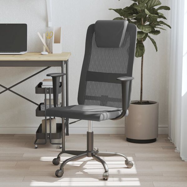 vidaXL Silla oficina altura ajustable tela malla y cuero PE gris negro