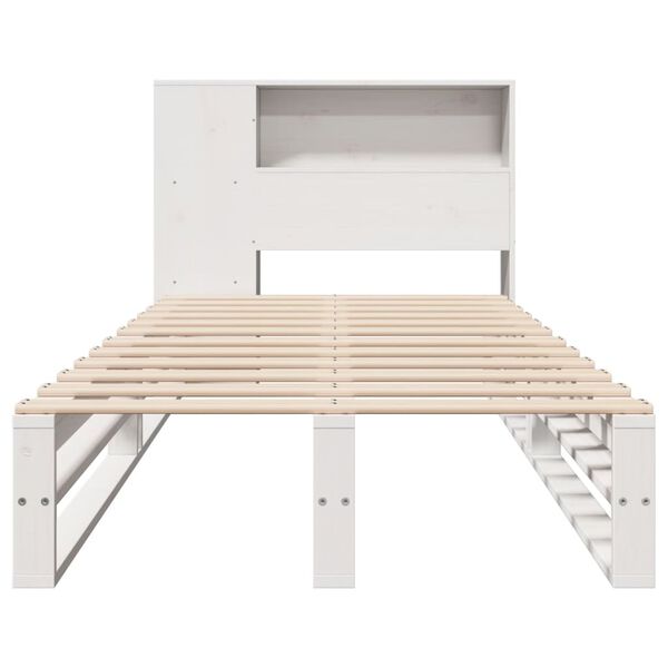 vidaXL Cama con estanter&iacute;a sin colch&oacute;n madera maciza blanca 75x190 cm