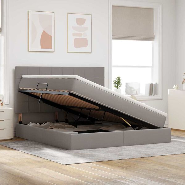 vidaXL Cama con almacenamiento y LED Taup&eacute; 180 x 200 cm Poli&eacute;ster