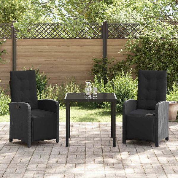 vidaXL Conjunto de Comedor de Jard&iacute;n 3 pcs Negro rat&aacute;n sint&eacute;tico