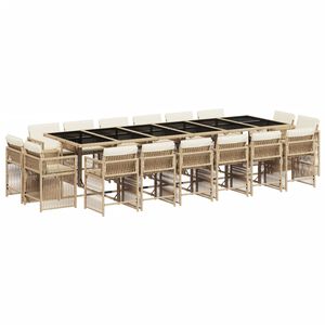 vidaXL Set comedor de jard&iacute;n 17 pzas con cojines rat&aacute;n sint&eacute;tico beige