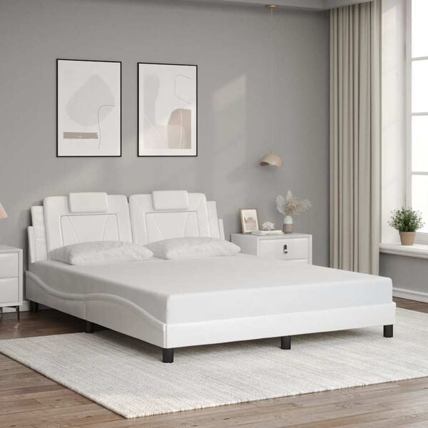 vidaXL Estructura de cama Viana sin colch&oacute;n cuero sint&eacute;tico blanco 160x200cm