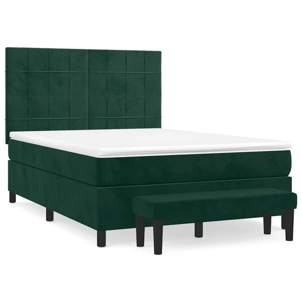 vidaXL Cama box spring con colch&oacute;n terciopelo verde oscuro 140x190 cm
